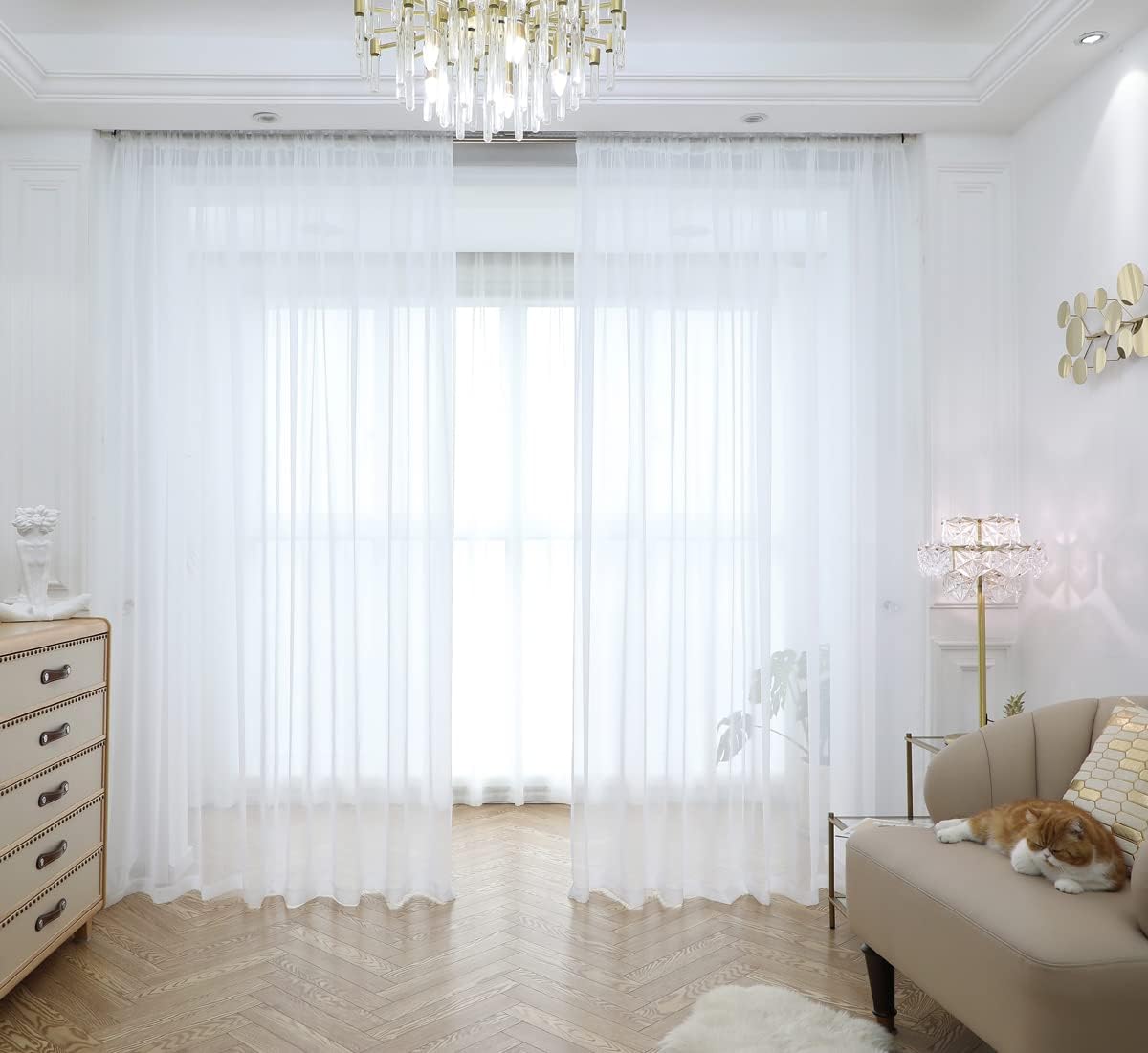 Window White Sheer Curtains 84 Inches Length 2 Panels Set Window Sheer White Curtains Basic Rod Pocket for Bedroom Children Living Room Yard Kitchen (White, 52" W x 84" L | 2 pcs)
