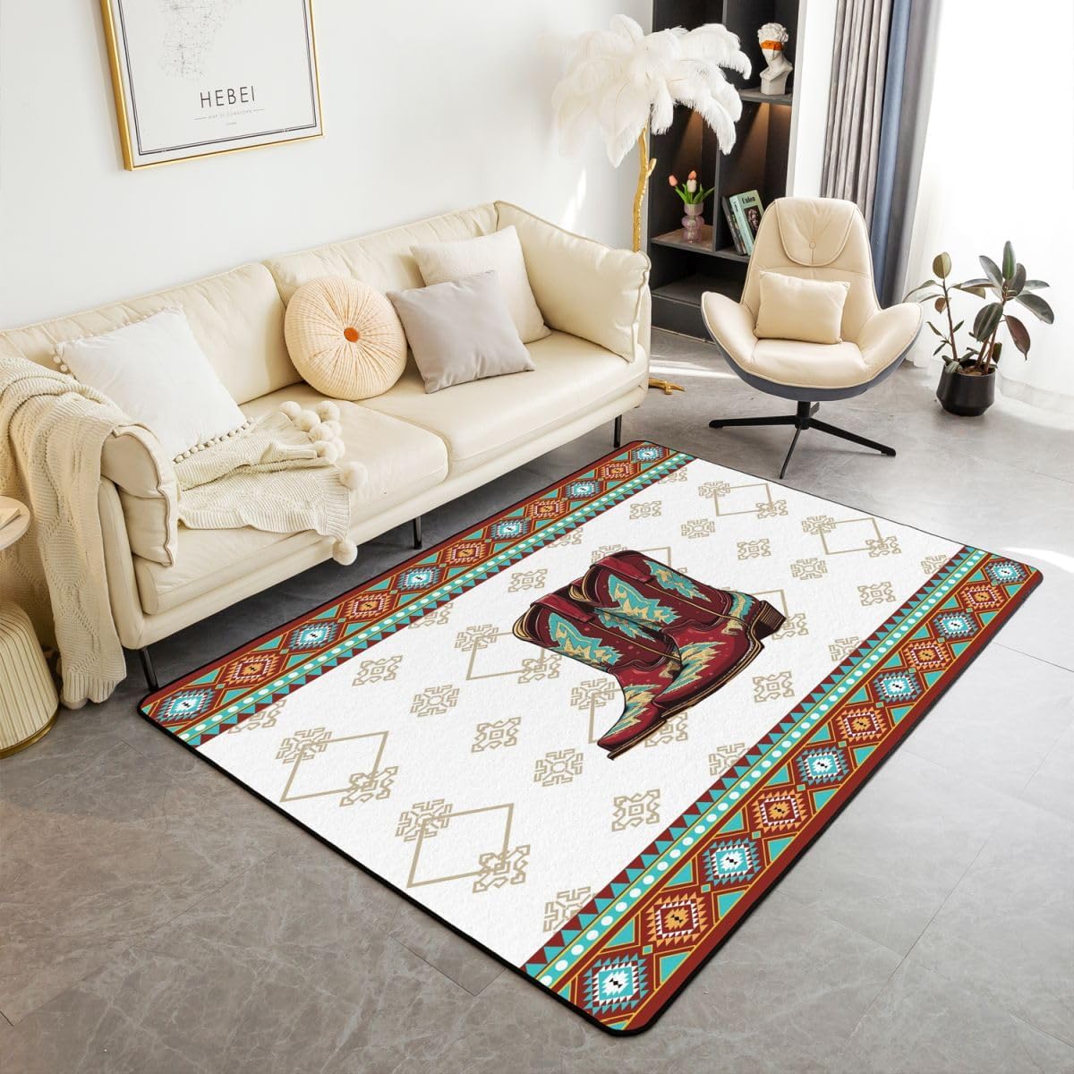 Modern Style Area Rug 3x5 for Living Room Bedroom, Soft Non Slip Indoor Carpet with Geometric Pattern
