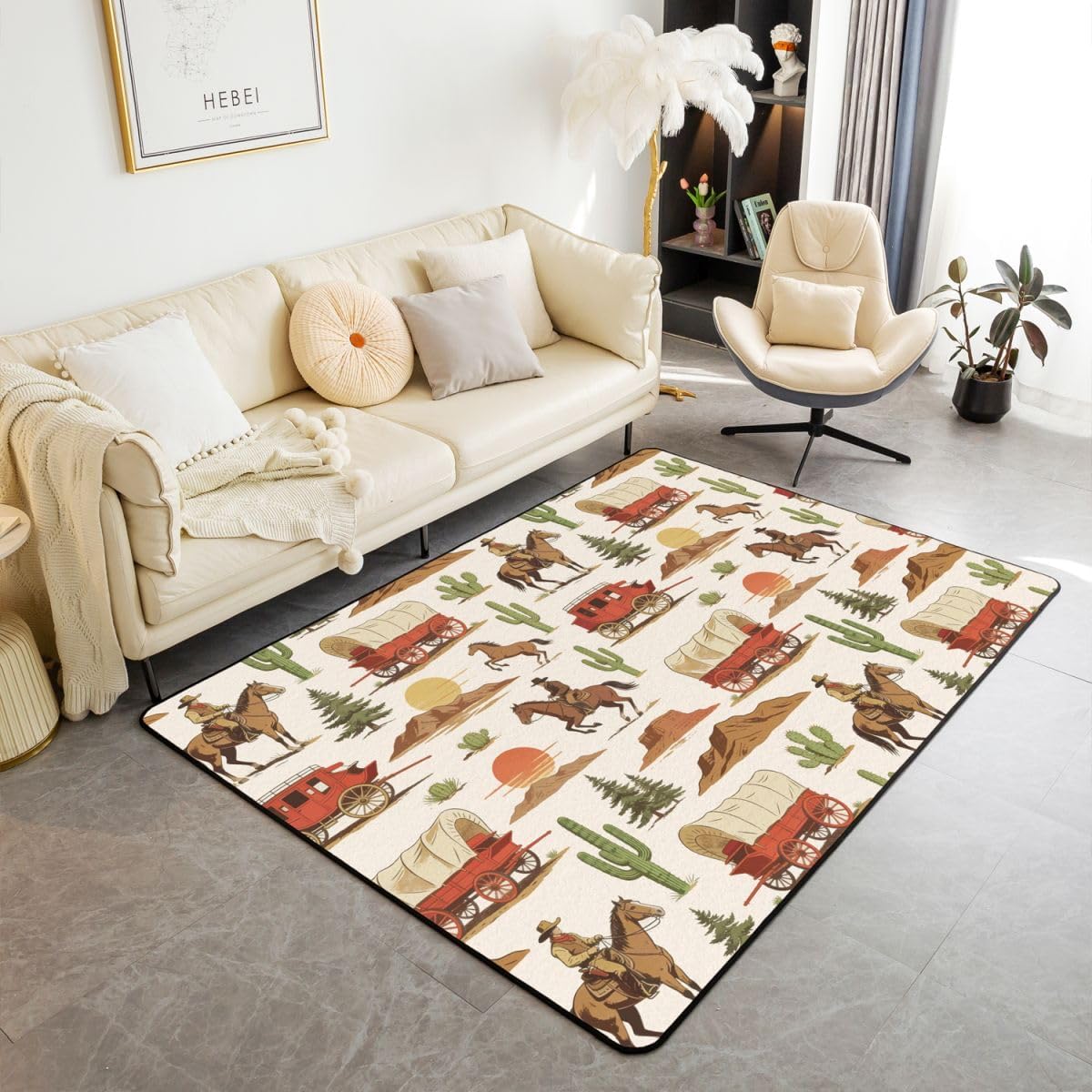 Decorative Area Rug for Bedroom Living Room Playroom, Soft Modern Carpet with Desert Design