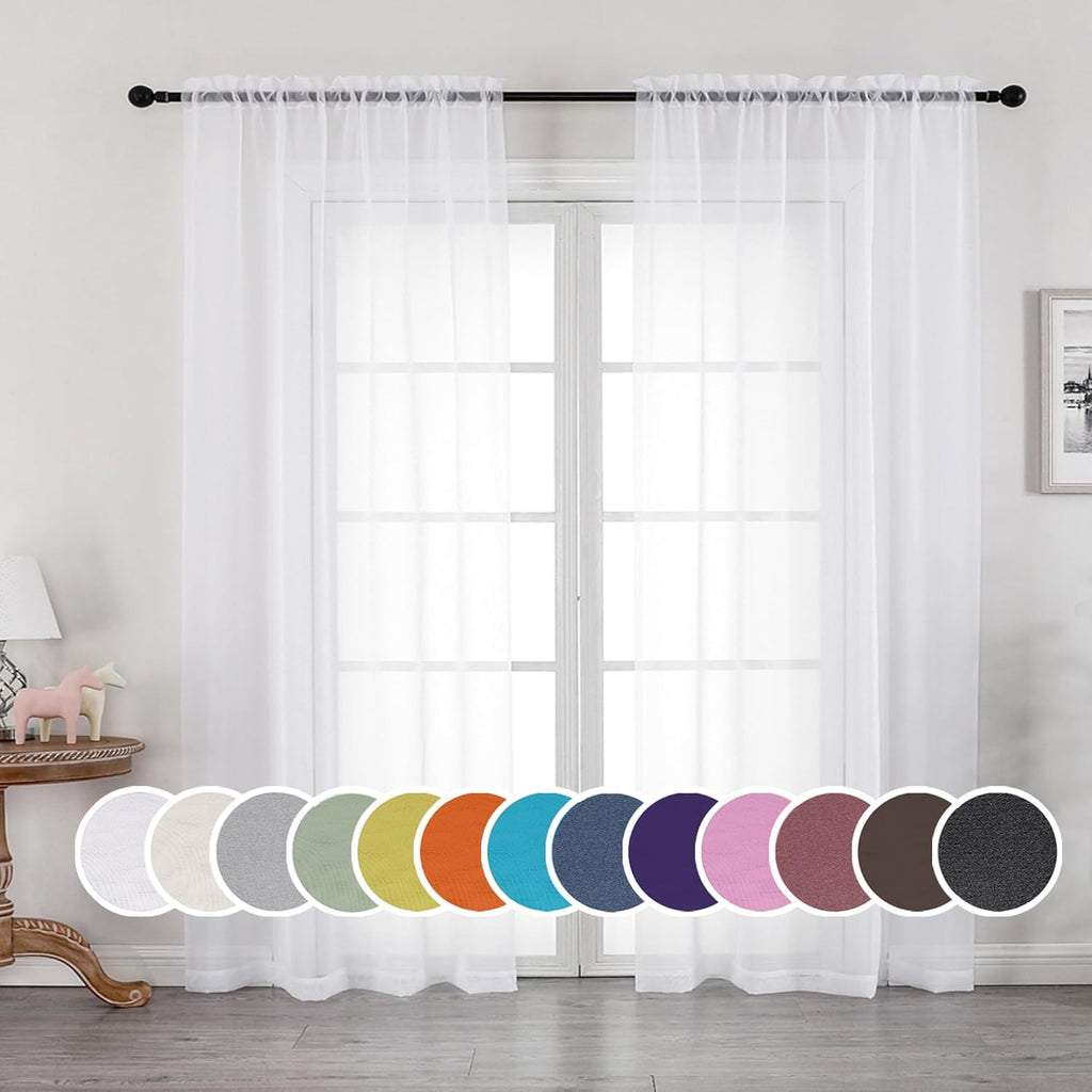 White Sheer Curtains 72 Inches Long 2 Panels, Transparent Voile Sheer White Curtains Double Rod Pocket Gauze Drapes for Living Room Bedroom Window Sliding Glass Door Treatment, 42 x 72 Inch