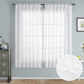 White Sheer Curtains 52 X 63 Inches Length 2 Panels Embroidered Vine Floral Pattern Pocket Faux Linen Semi Sheer Voile Window Drapes for Bedroom Living Room