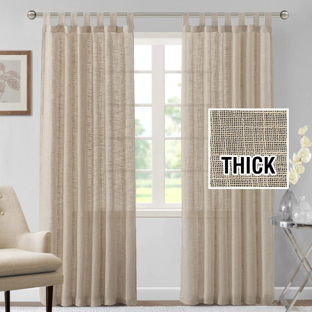 Linen Curtains Natural Linen Blended Curtains for Living Room Burlap Linen Textured Curtains Tab Top Curtains Energy Efficient Light Filtering Curtains (Set of 2, 52" x 84", Angora)