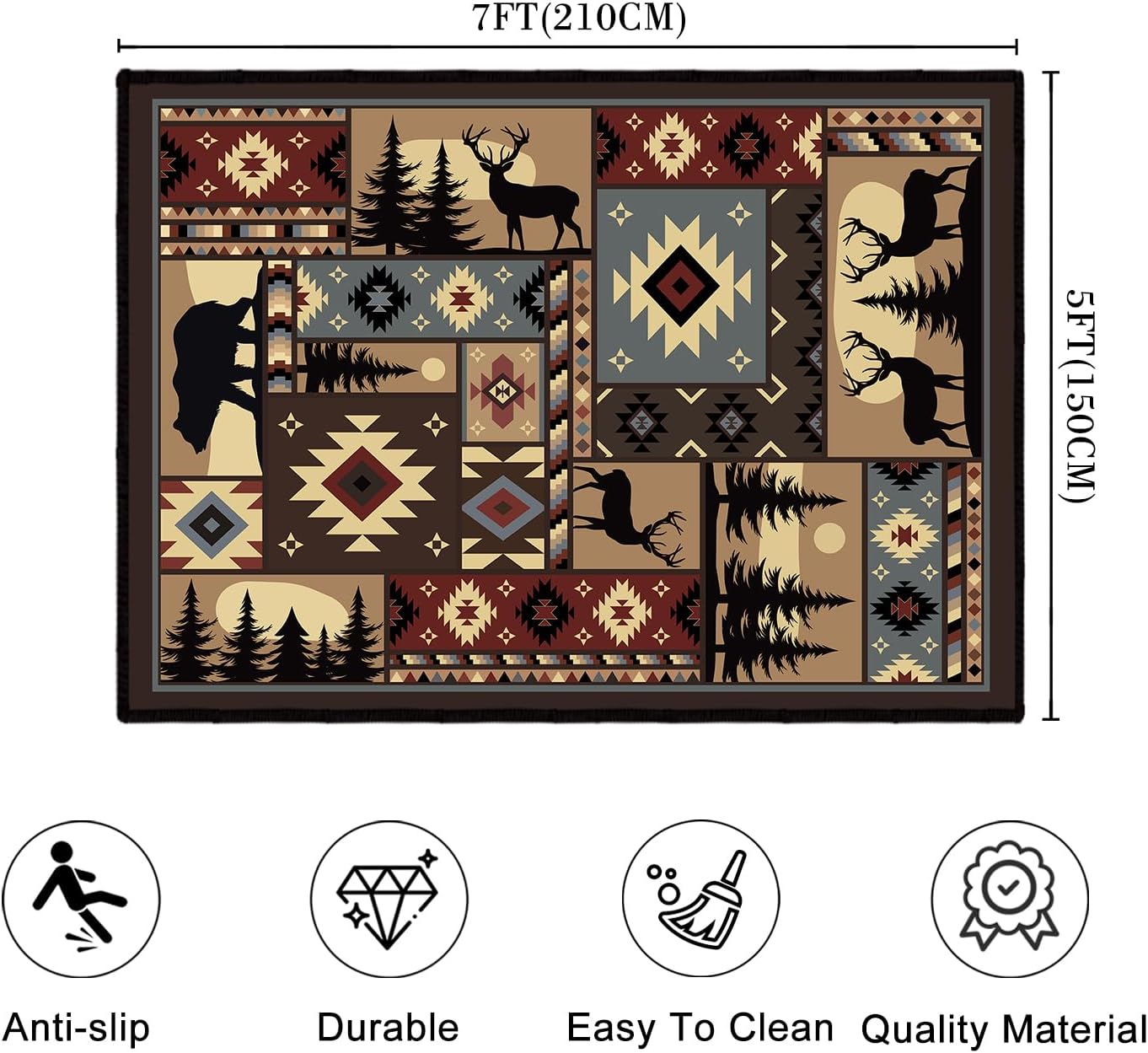 Wildlife Pattern Area Rug 5x7 for Living Room Bedroom, Washable Non Slip Carpet with Animal Design
