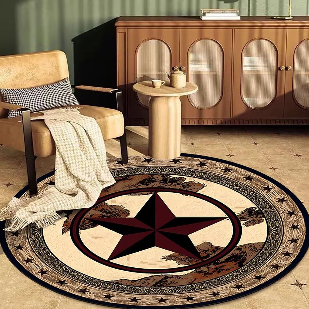 Round Decorative Area Rug 3Ft for Bedroom Study Room, Low Pile Modern Floor Carpet with Star Design