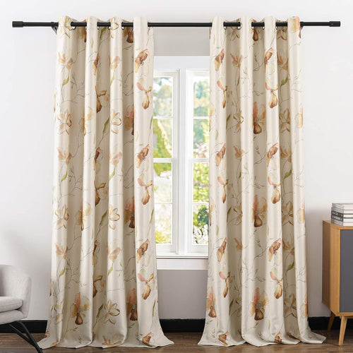 2 Panels Room Darkening Heavy Curtains for Bedroom, Elegant Brown Floral Print Window Curtain and Drapes for Nursery and Office, 52x84 in