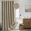 Scalloped Shower Curtain Linen Textured with 12 Metal Hooks Cute Heavy Duty Washable Waterproof Thick Cloth Shower Curtains with Black Border for Bathroom Hotel Bathtub,W72*L72