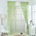 2 Pieces Willow Window Curtain Voile Tulle Room Salix Leaf Sheer Gauze Panel Drapes Green Color for Living Room, Bedroom, Balcony