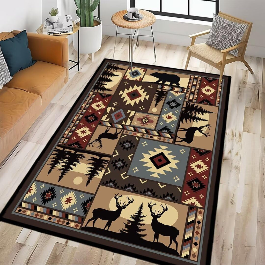 Wildlife Pattern Area Rug 5x7 for Living Room Bedroom, Washable Non Slip Carpet with Animal Design