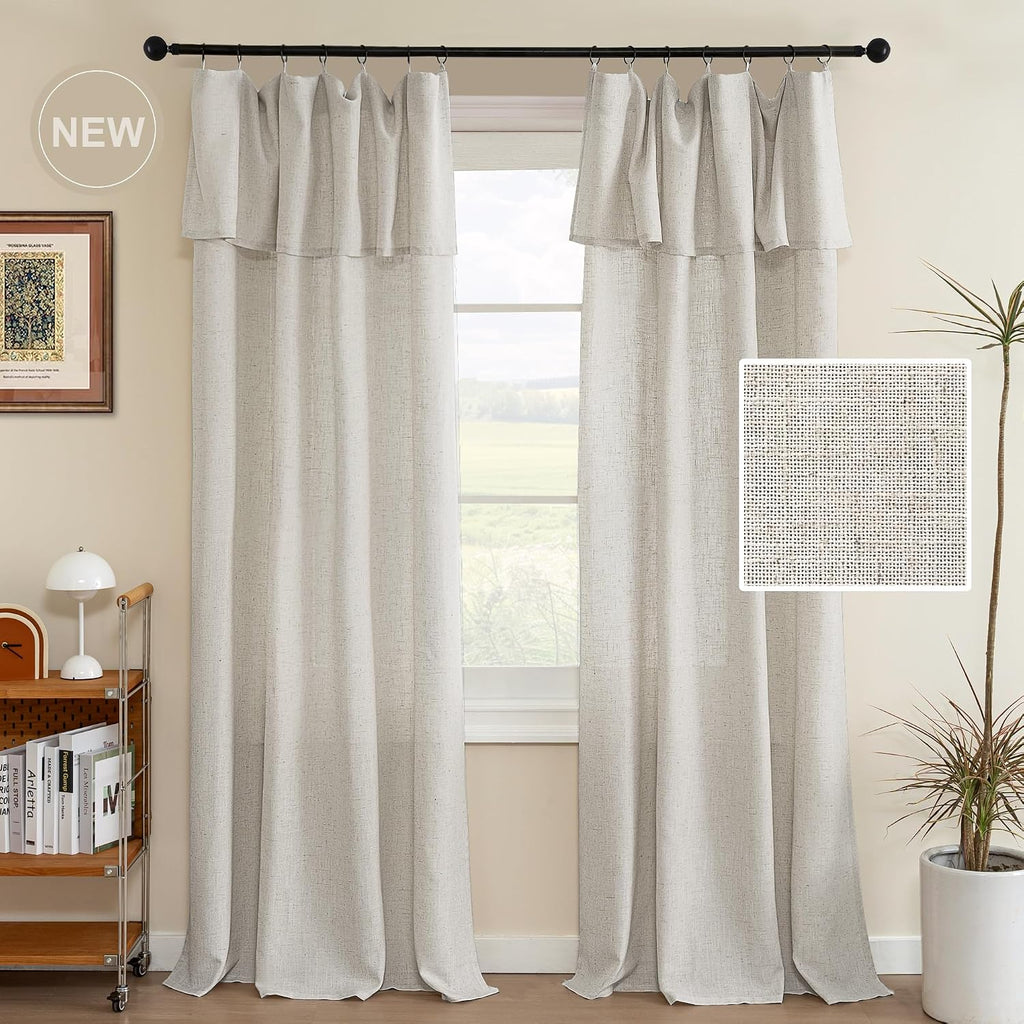 Linen Curtains 84 Inch Length for Living Room Neutral Modern Farmhouse Window Privacy Linen Fabric Drapes for Farmhouse Window Treatment Panels with Valance, 52 x 84 - Pale Oak