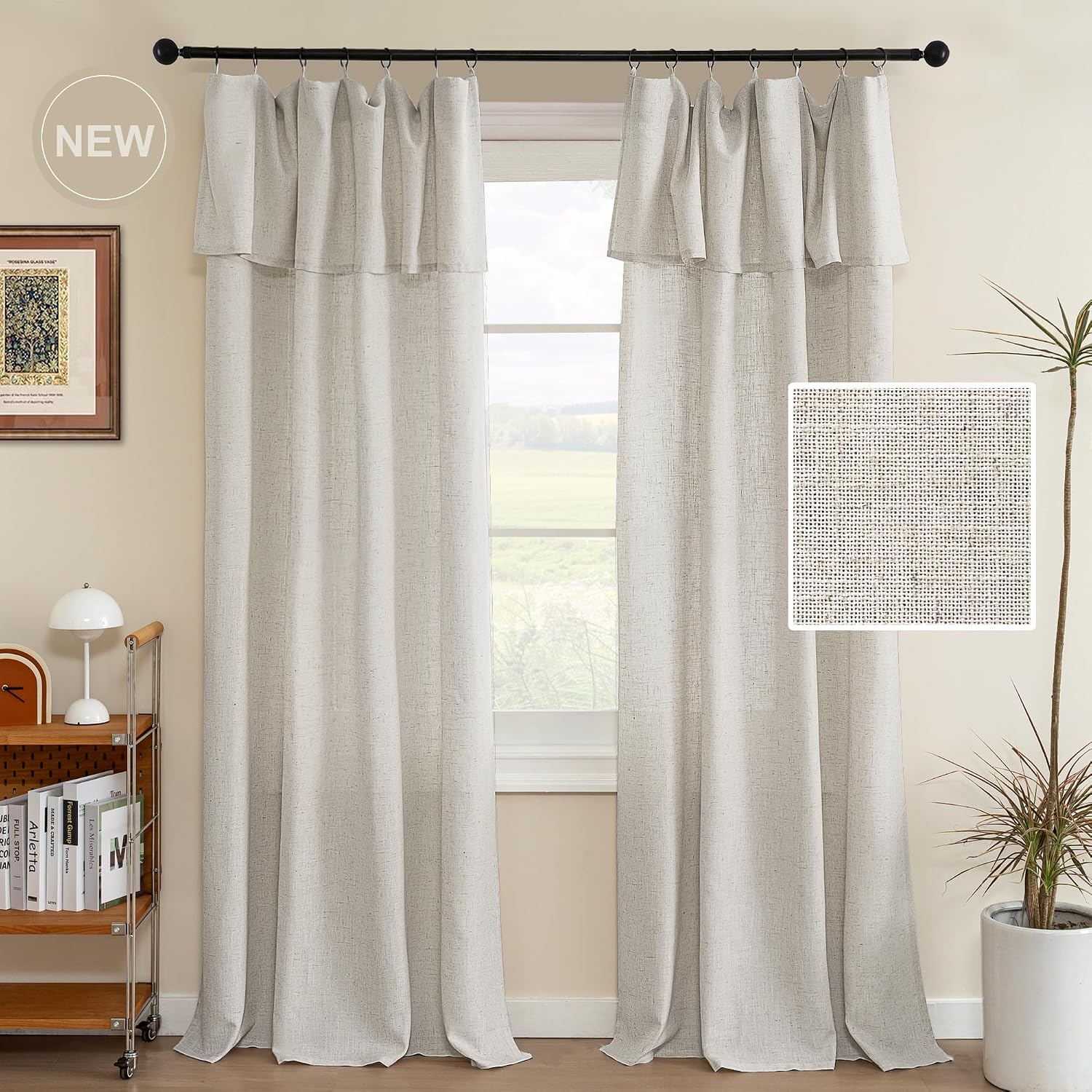 Linen Curtains 84 Inch Length for Living Room Neutral Modern Farmhouse Window Privacy Linen Fabric Drapes for Farmhouse Window Treatment Panels with Valance, 52 x 84 - Pale Oak