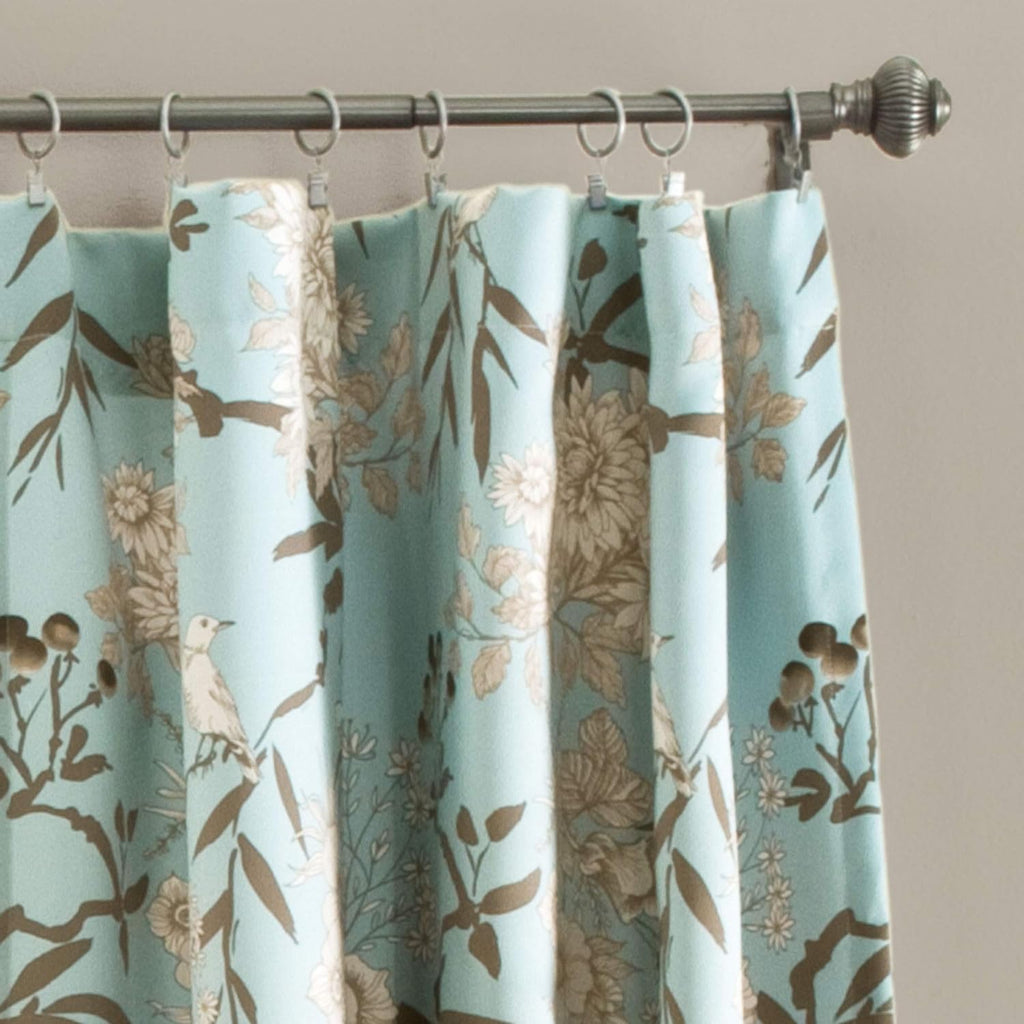 Botanical Garden Curtains Floral Bird Print Light Filtering Window Panel Drapes Set for Living, Dining, Bedroom (Pair), Blue, 52"W x 84L"