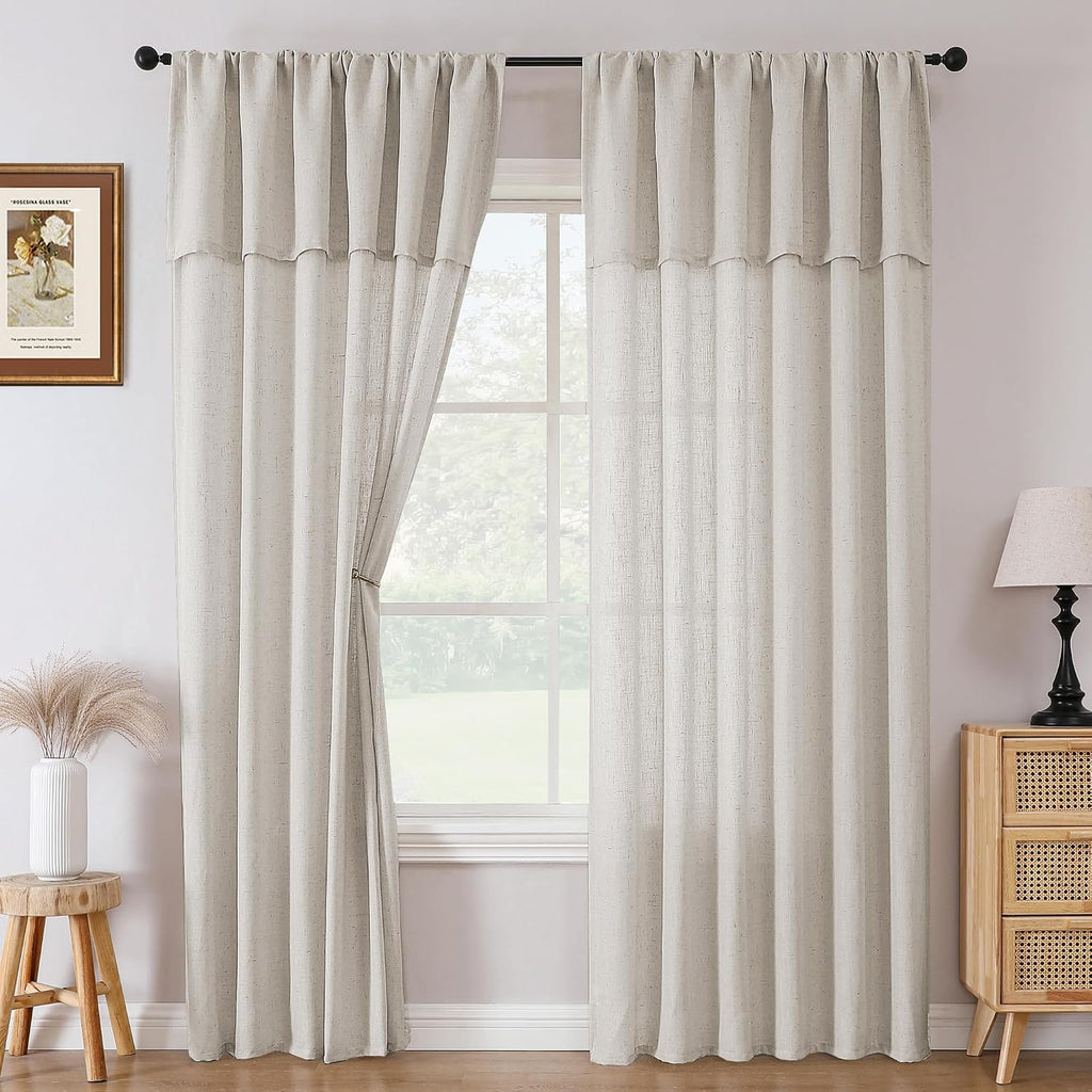 Linen Curtains 84 Inch Length for Living Room Neutral Modern Farmhouse Window Privacy Linen Fabric Drapes for Farmhouse Window Treatment Panels with Valance, 52 x 84 - Pale Oak