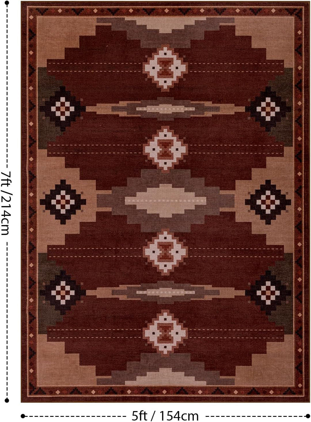 Modern 5x7 Area Rug for Living Room Bedroom, Soft Washable Non Slip Carpet for Dining Room Indoor Home Decor, Brown Red