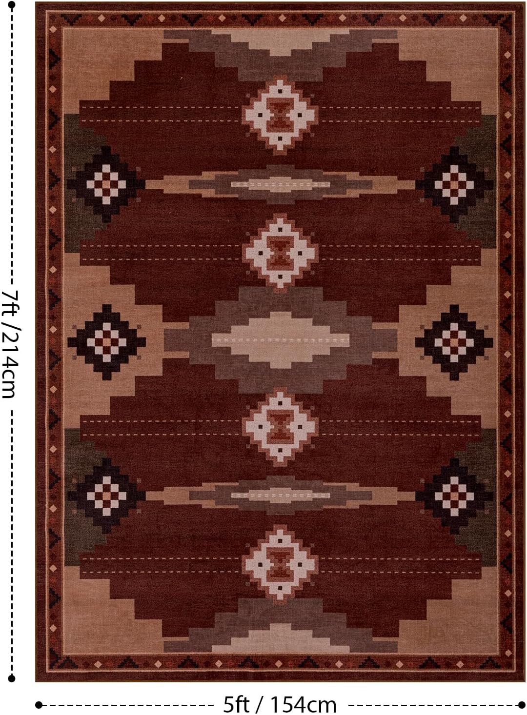 Modern 5x7 Area Rug for Living Room Bedroom, Soft Washable Non Slip Carpet for Dining Room Indoor Home Decor, Brown Red