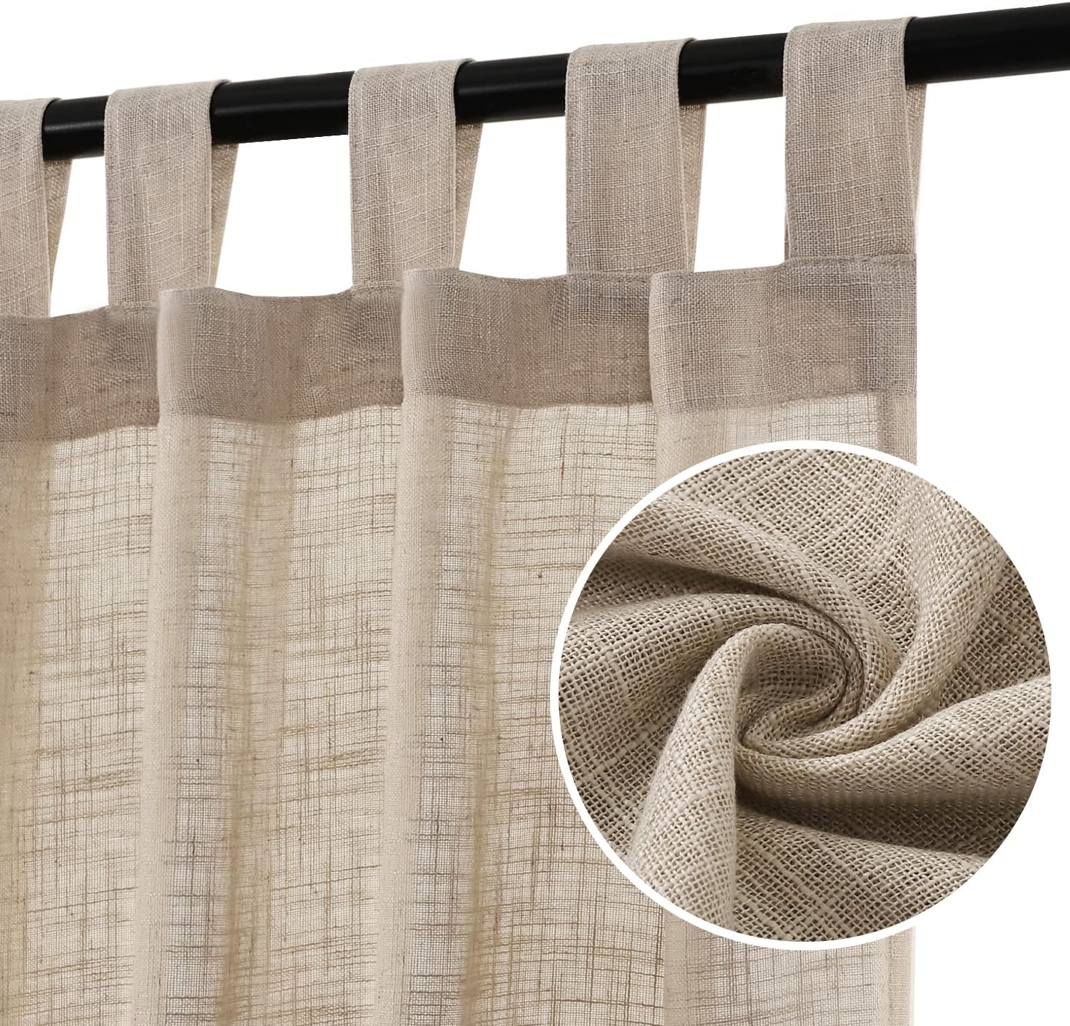 Linen Curtains Natural Linen Blended Curtains for Living Room Burlap Linen Textured Curtains Tab Top Curtains Energy Efficient Light Filtering Curtains (Set of 2, 52" x 84", Angora)