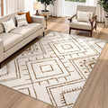 Beige 5x7 Area Rug for Living Room Bedroom, Soft Low Pile Geometric Carpet, Non Slip Washable Indoor Floor Rug