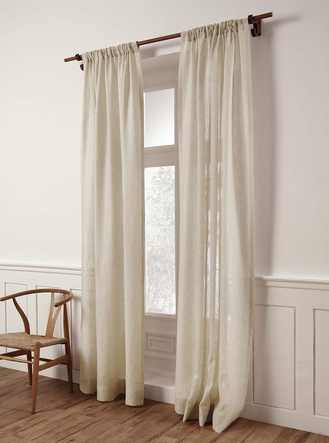 Light Natural Linen Sheer Curtain 96 Inch - 100% Pure Linen  Flax Window Treatment Panel 52 x 96 Inch - Light Filtering Rod Pocket Curtain for Living Room, Bedroom