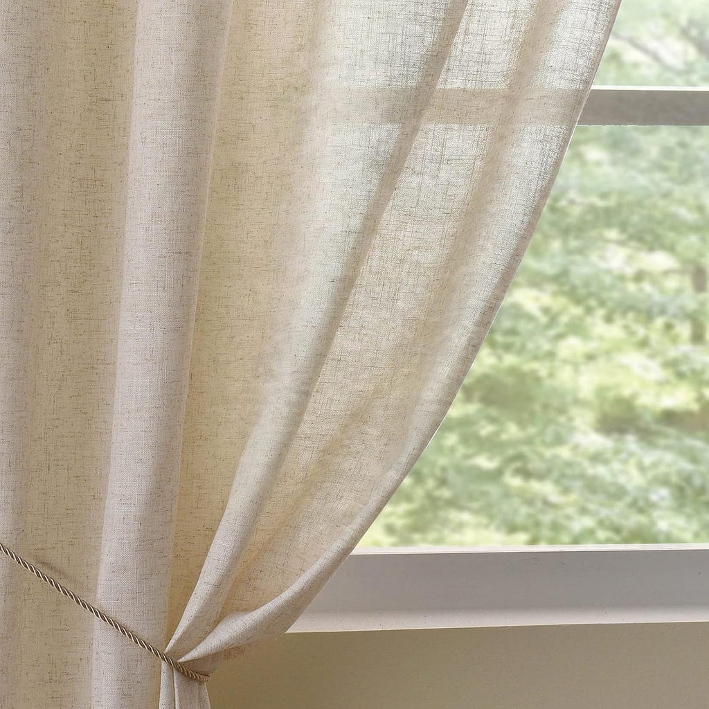 Linen Curtains Panel 54 inch Long Light Filtering Rod Pocket Crude Drapes for Bedroom Living Room Farmhouse Window Treatment Panels, Natural, 1 Panel