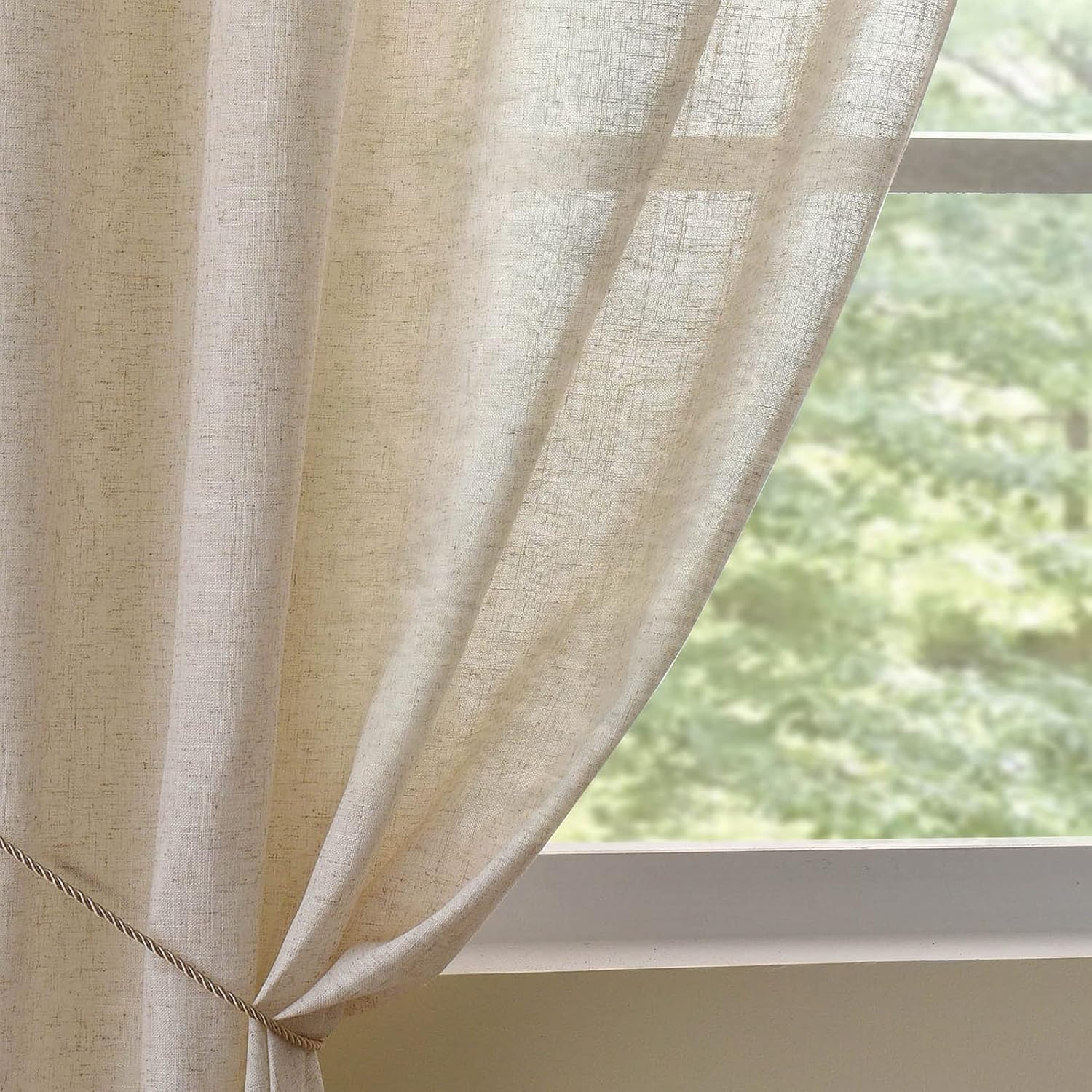 Linen Curtains Panel 54 inch Long Light Filtering Rod Pocket Crude Drapes for Bedroom Living Room Farmhouse Window Treatment Panels, Natural, 1 Panel