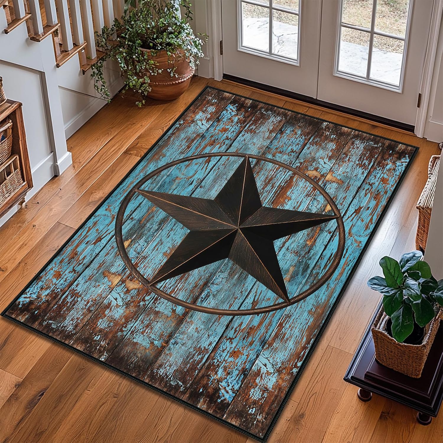 Vintage 3x5 Area Rug for Bedroom Living Room Office, Washable Non Slip Decorative Carpet, Teal