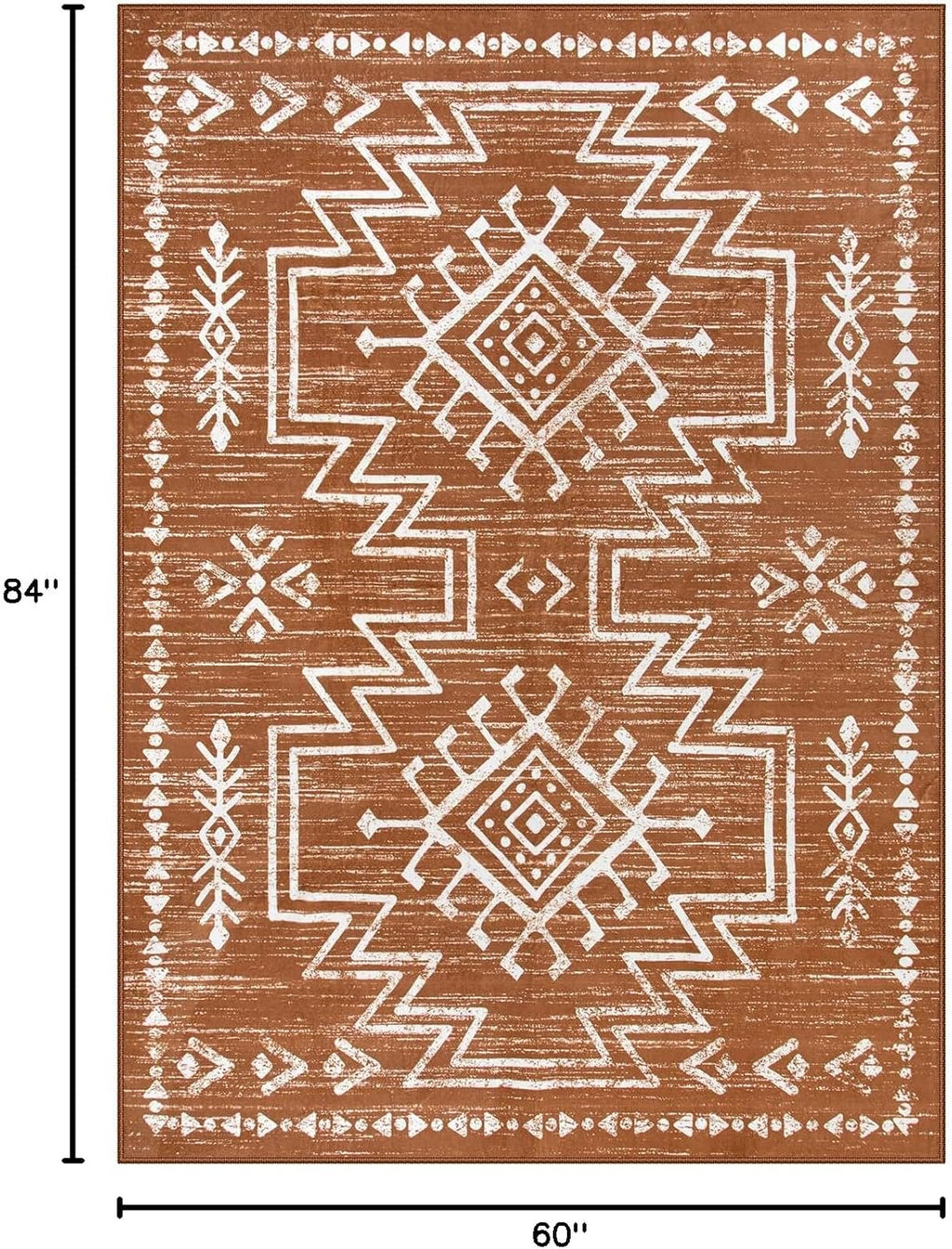 Soft 5x7 Area Rug for Living Room Bedroom, Washable Low Pile Carpet with Orange Pattern, Stain Resistant Indoor Floor Rug