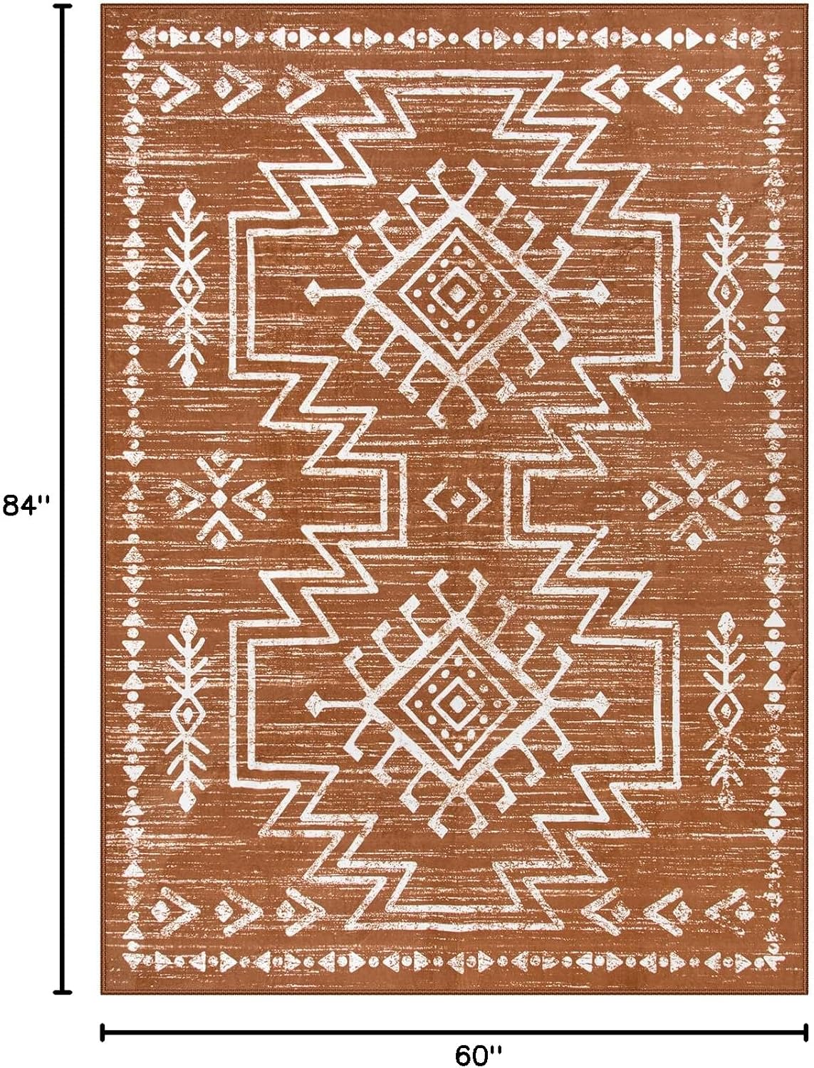 Soft 5x7 Area Rug for Living Room Bedroom, Washable Low Pile Carpet with Orange Pattern, Stain Resistant Indoor Floor Rug