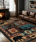 Modern Cabin Style Area Rug 5x7 for Living Room Bedroom, Washable Non Slip Low Pile Indoor Carpet with Animal Pattern