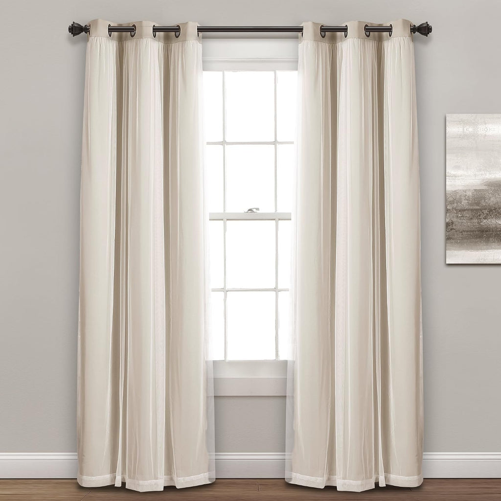Sheer Grommet Curtains With Insulated Blackout Lining, Window Curtain Panels, Pair, 38"W x 84"L, Wheat - Curtain With Sheer Overlay, Elegant Blackout Curtains for Bedroom