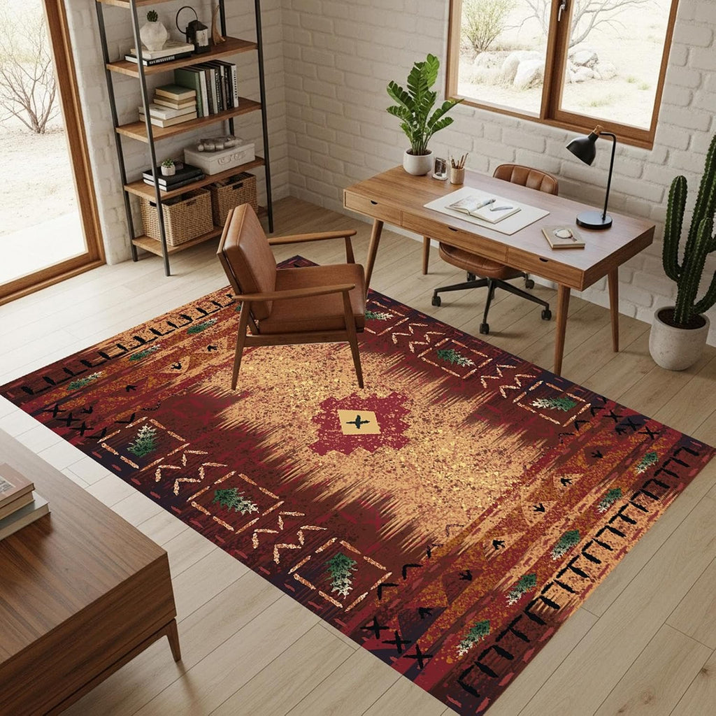 Geometric Area Rug 3x5 for Living Room Bedroom Apartment, Washable Non Slip Fade Resistant Indoor Carpet, Earth Tone