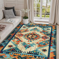 Pattern Area Rug 5x7 for Living Room Bedroom, Soft Low Pile Washable Carpet with Geometric Design, Orange Blue
