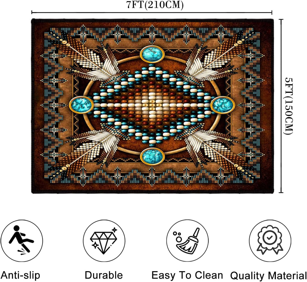 Washable 5x7 Area Rug for Living Room Bedroom Dining Room, Soft Non Slip Pattern Carpet Indoor Floor Mat, Brown