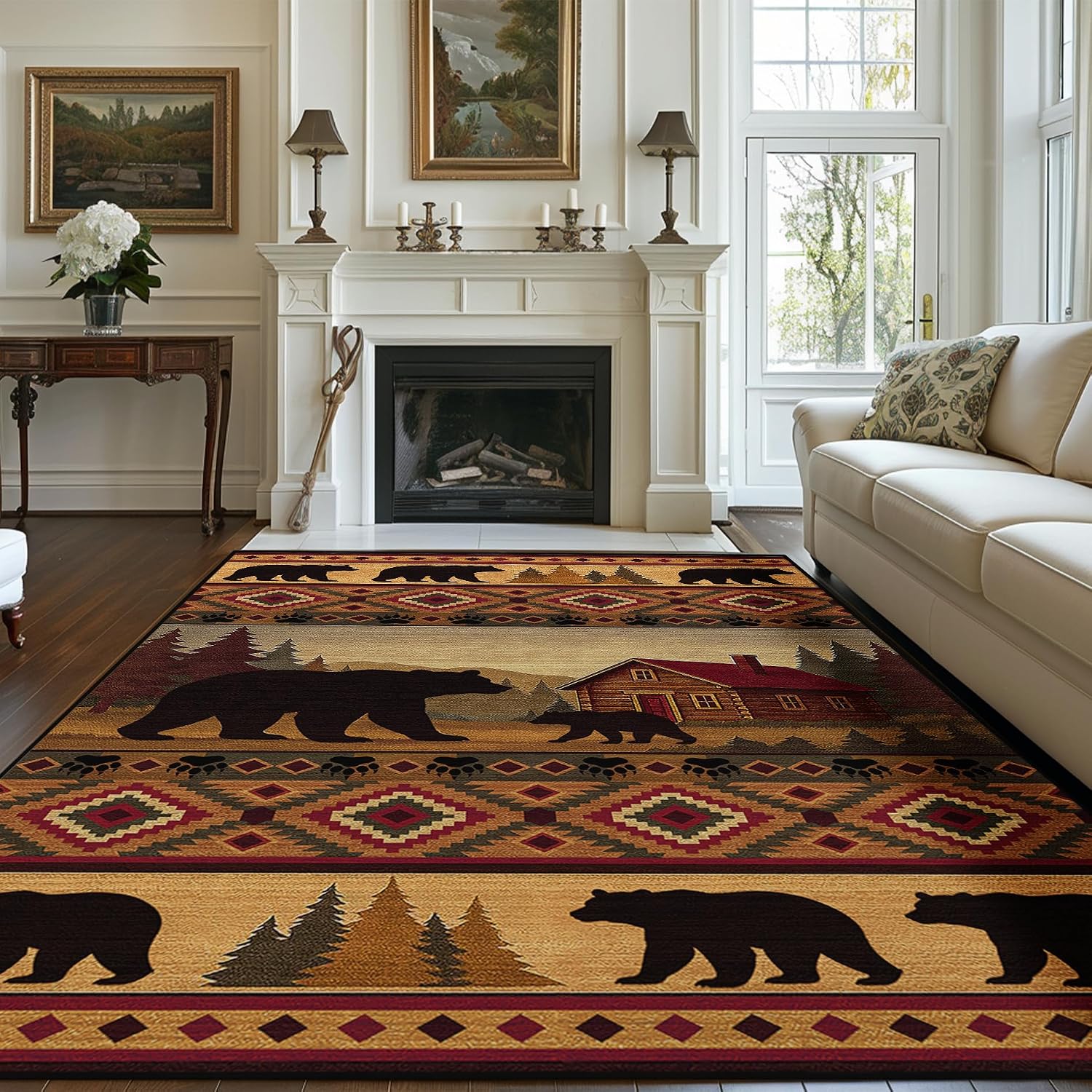 Animal Pattern Area Rug 5x7 for Living Room Bedroom, Washable Non Slip Low Pile Indoor Carpet, Brown