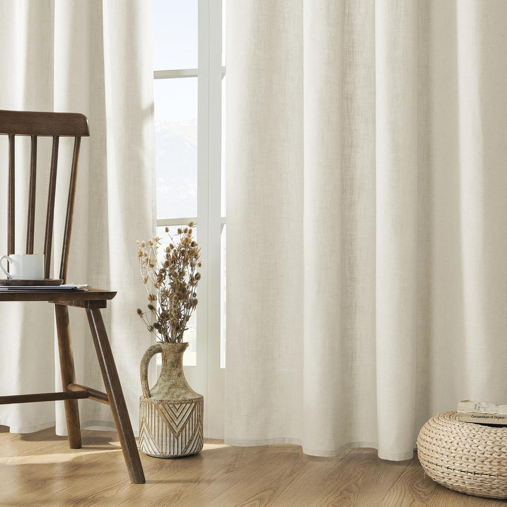 Linen Curtains 96 inch Length 2 Panel Set,Light Filtering Curtain for Living Room Bedroom Curtains 52 inch Wide Drapes with Rod Pocket Back Tab Farmhouse Curtain (96" Lx52 W, Ivory on Linen)