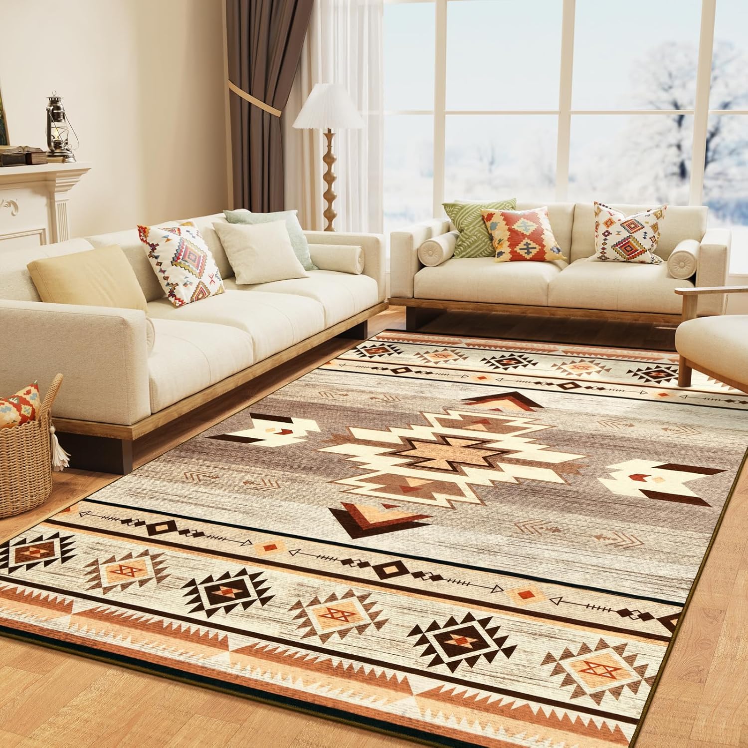 Modern Area Rug 5x7 for Living Room, Washable Non Slip Soft Carpet for Bedroom Dining Room Kitchen, Beige Indoor Floor Rug