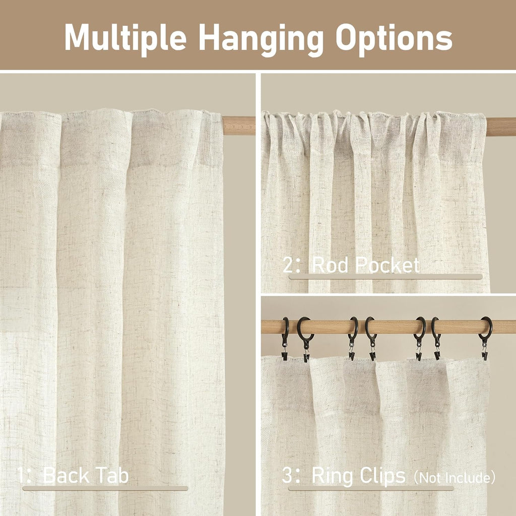 Natural Ivory Semi Sheer Linen Curtains 84 inch Long, Cream White Light Filtering Living Room Panels Back Tab and Rod Pocket Neutral Drapes for Bedroom/Farmhouse, 2 Panels, 52 x 84 Inch