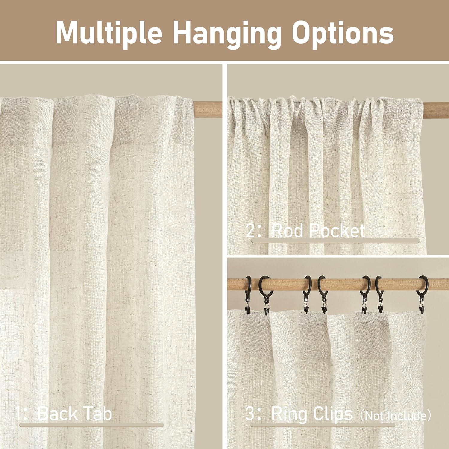 Natural Ivory Semi Sheer Linen Curtains 84 inch Long, Cream White Light Filtering Living Room Panels Back Tab and Rod Pocket Neutral Drapes for Bedroom/Farmhouse, 2 Panels, 52 x 84 Inch