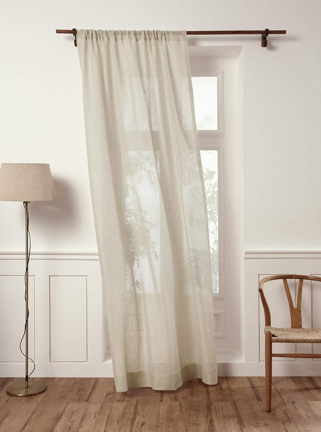 Light Natural Linen Sheer Curtain 96 Inch - 100% Pure Linen  Flax Window Treatment Panel 52 x 96 Inch - Light Filtering Rod Pocket Curtain for Living Room, Bedroom