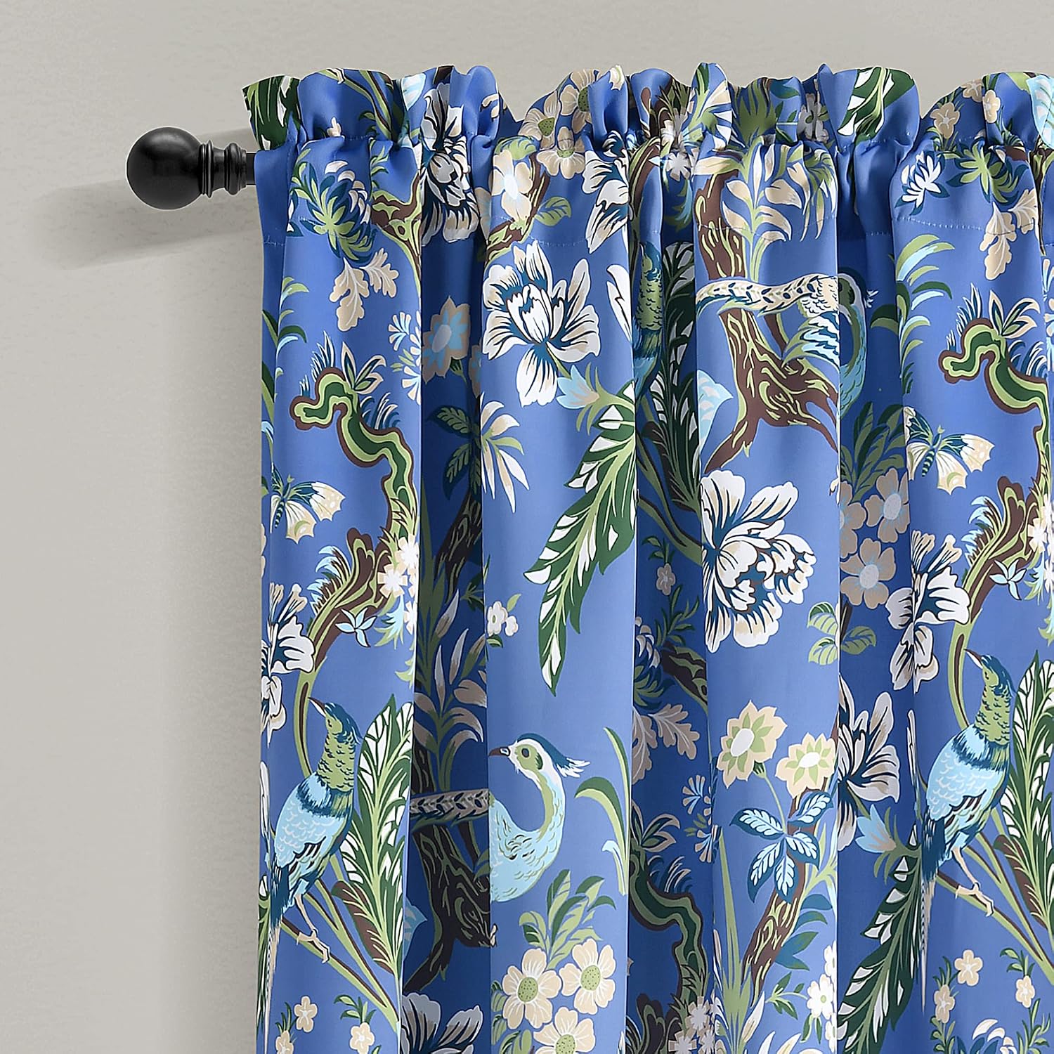 Light Filtering Window Panels, Pair, 52" W x 84" L, Blue & Green - Toile Curtains - Floral Bird Print -  & French Country Curtains - Cottage & Maximalist