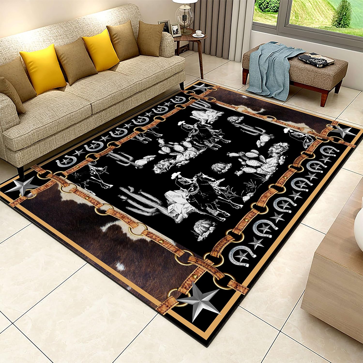 Vintage Decorative Area Rug 3x5 for Hallway Bedroom Kitchen, Soft Indoor Carpet with Desert Pattern