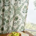 Green Floral Linen Curtains for Living Dining Room 96 Inch Length 2 Panels Olive Plant Flower Patterned Printed Curtains Back Tab Semi Sheer Farmhouse Rustic French Country Drape for Bedroom 8FT