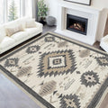 Tribal Pattern Area Rug 5x7 for Living Room Bedroom, Machine Washable Low Pile Indoor Carpet, Non Slip Beige Floor Rug
