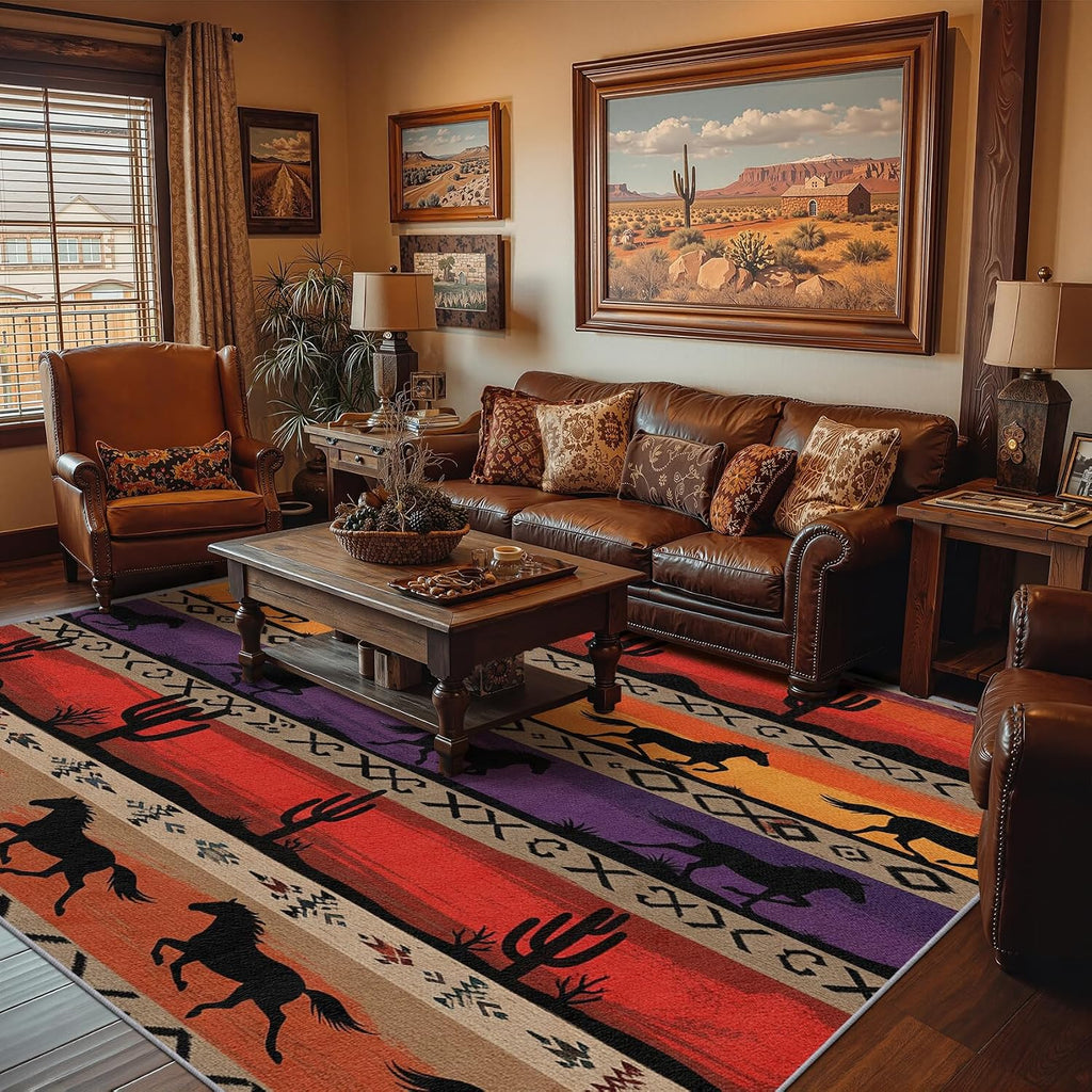Horse Pattern Area Rug 3x5 for Entryway Office Hallway, Washable Non Slip Decorative Carpet with Desert Design