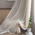 Boho Lace Curtains with Tassel, Vintage Geometric Neutral 63 inch Length 2 Panel Rod Pocket Boho Curtains for Bedroom Living Room, Beige Sheer