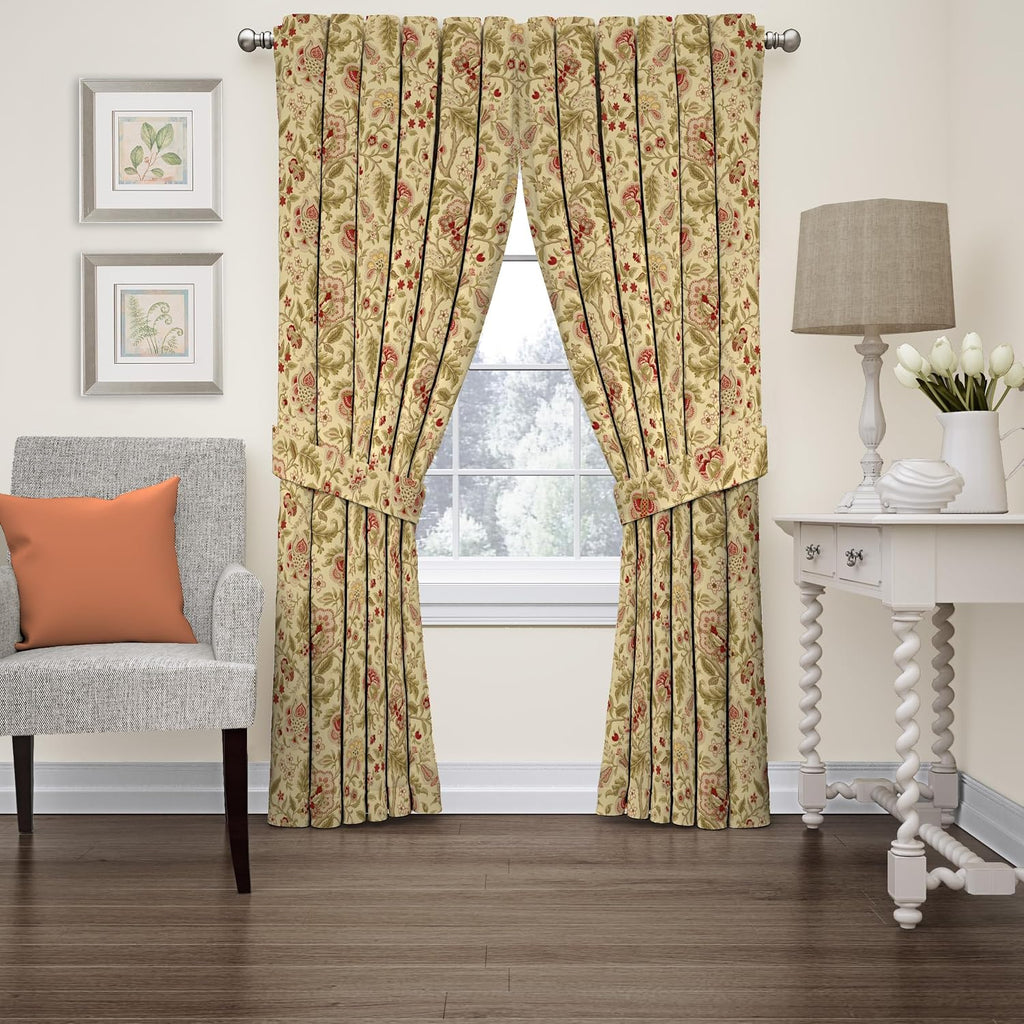 Floral Rod Pocket Back Tab Curtains for Windows in Bedroom, Kitchen, or Living Room, Single Panel, 42" x 84",