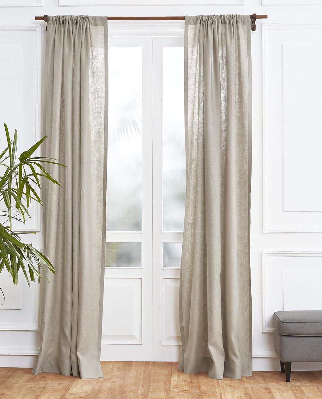 Natural Linen Curtain 52 x 96 Inch, Light Filtering Rod Pocket Curtain 96 Inch, 100% Pure Linen  Flax Window Treatment Panel for Living Room, Bedroom