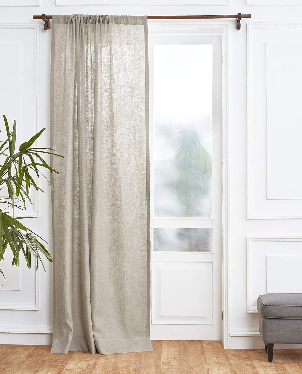 Natural Linen Curtain 52 x 96 Inch, Light Filtering Rod Pocket Curtain 96 Inch, 100% Pure Linen  Flax Window Treatment Panel for Living Room, Bedroom