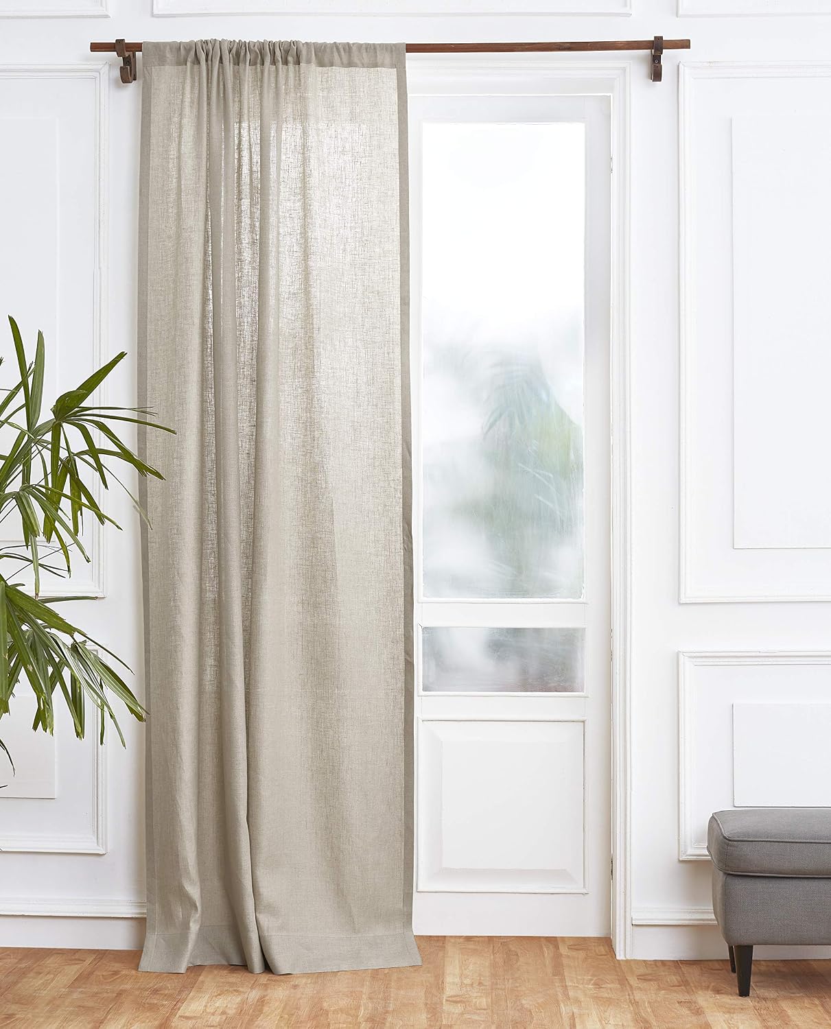 Natural Linen Curtain 52 x 96 Inch, Light Filtering Rod Pocket Curtain 96 Inch, 100% Pure Linen  Flax Window Treatment Panel for Living Room, Bedroom