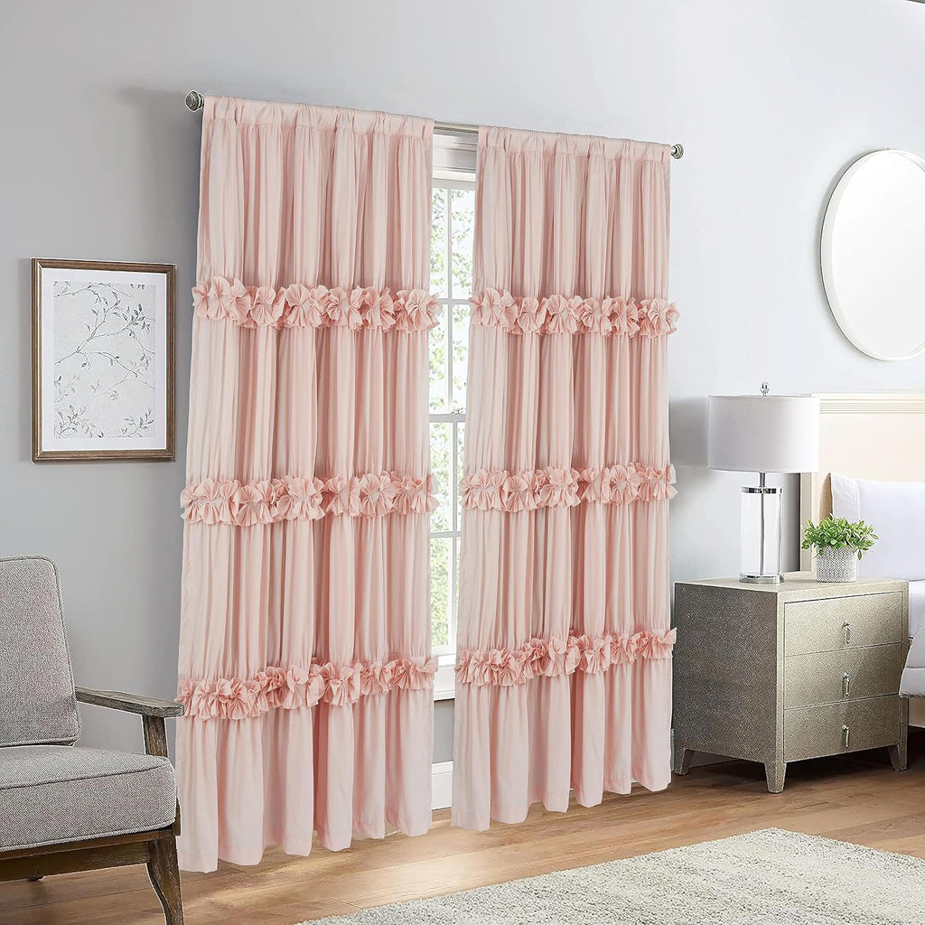 Thermal Insulated Blackout Window Curtains, 54" W x 84" L x 2 Panels, Boho Ruched Window Treatments with 3 Rows of Butterfly Flowers, Rustic Rod Pocket Drapes, Peach Pink (LQ-30)
